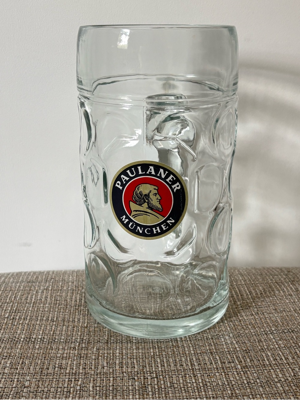 Authentic Paulaner Munchen 1L Dimpled Glass Beer Stein Mug Oktoberfest Germany